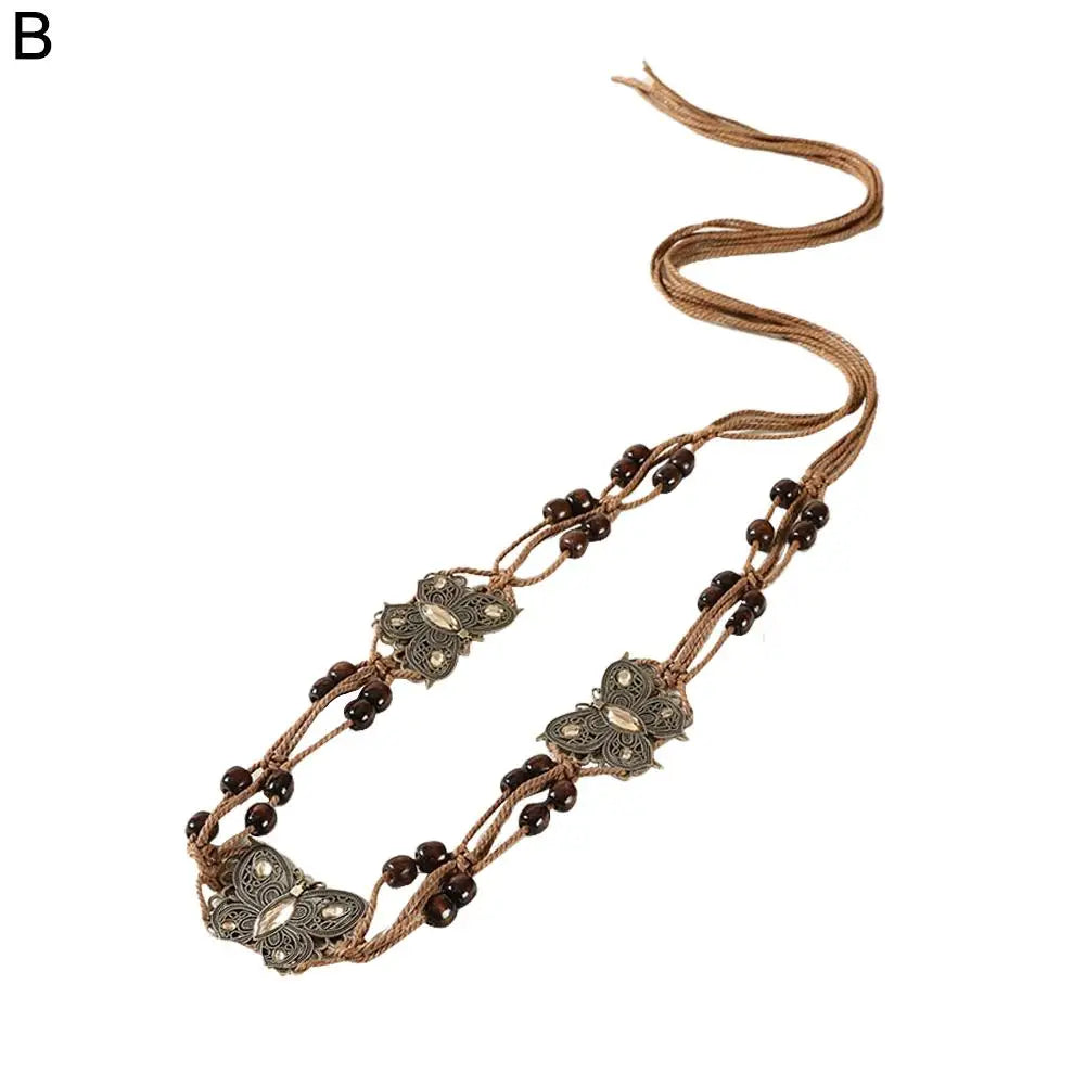 Vintage Bohemian Woven Waist Belt – Ethnic Boho Chain Woven Waist Belt PLUSH B