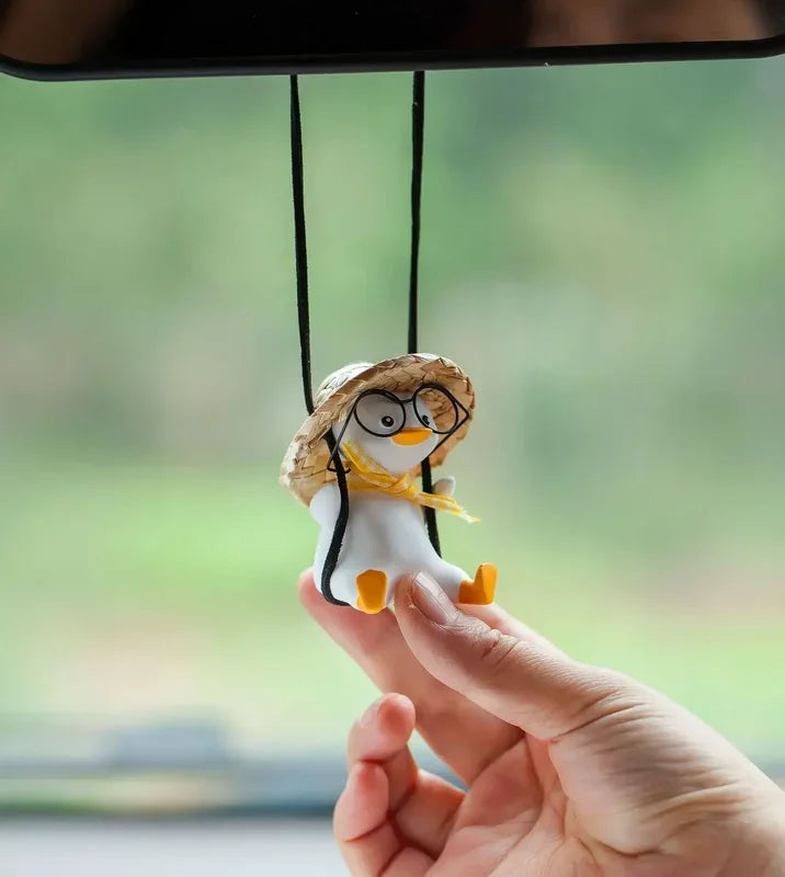 Swinging Duck Car Pendant with Glasses | Rearview Mirror Charm Car Mirror Pendant PLUSH