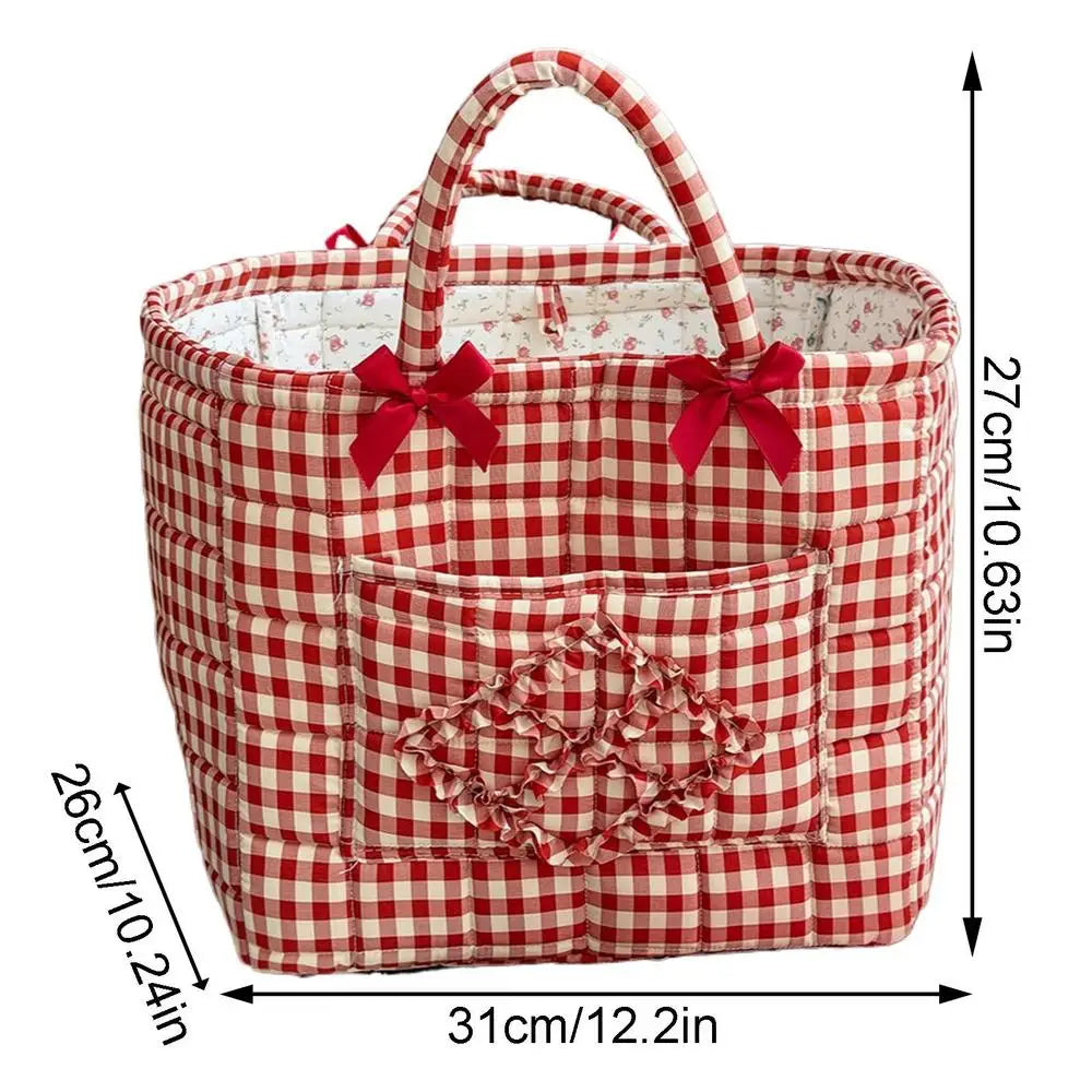 Red Plaid Quilted Fabric Storage Basket | Foldable Laundry Hamper Foldable Storage Basket PLUSH Pink