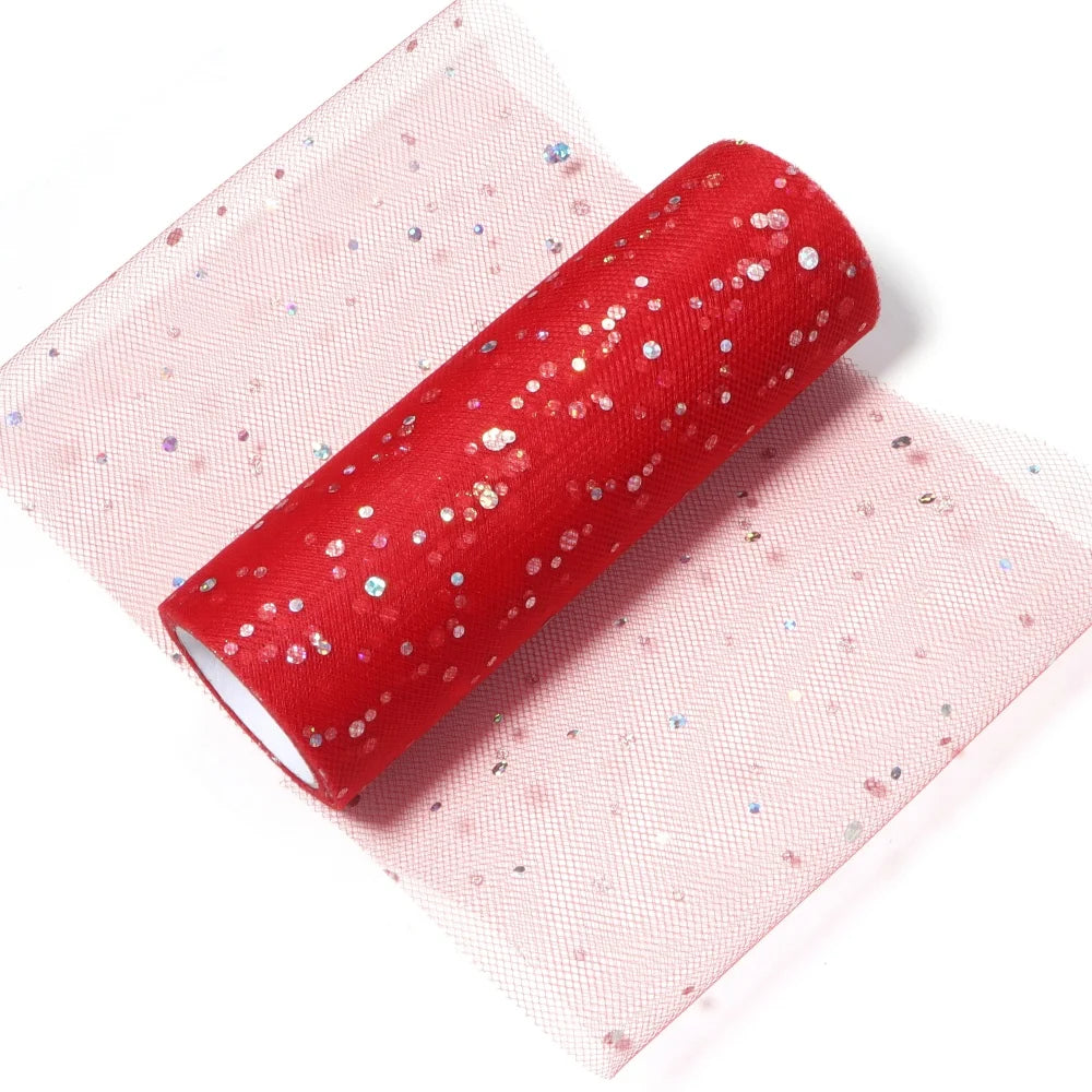 10 Yards Laser Sequin Glitter Tulle Mesh Fabric 15cm – DIY Craft Glitter Tulle Fabric PLUSH red 15cm