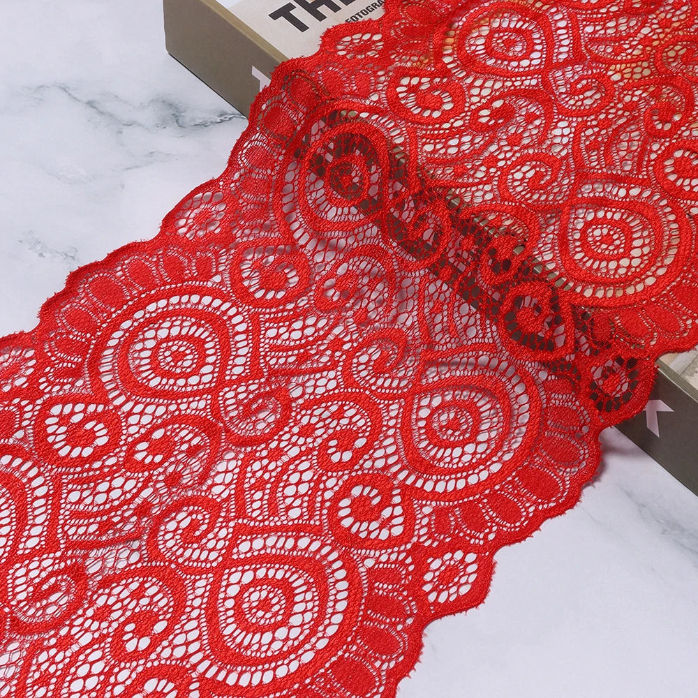 18cm Elastic Floral Lace Trim 1 Yard – DIY Sewing & Crafts Elastic Lace Trim PLUSH red 18cm