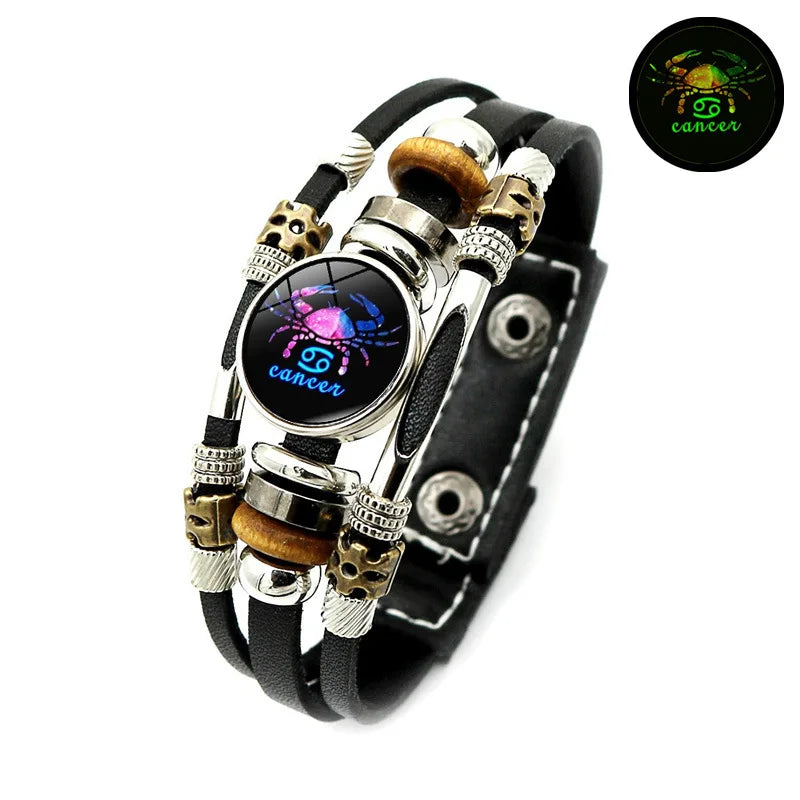 Luminous Constellation Leather Bracelet – Unisex Multilayer Charm Bracelet PLUSH Cancer