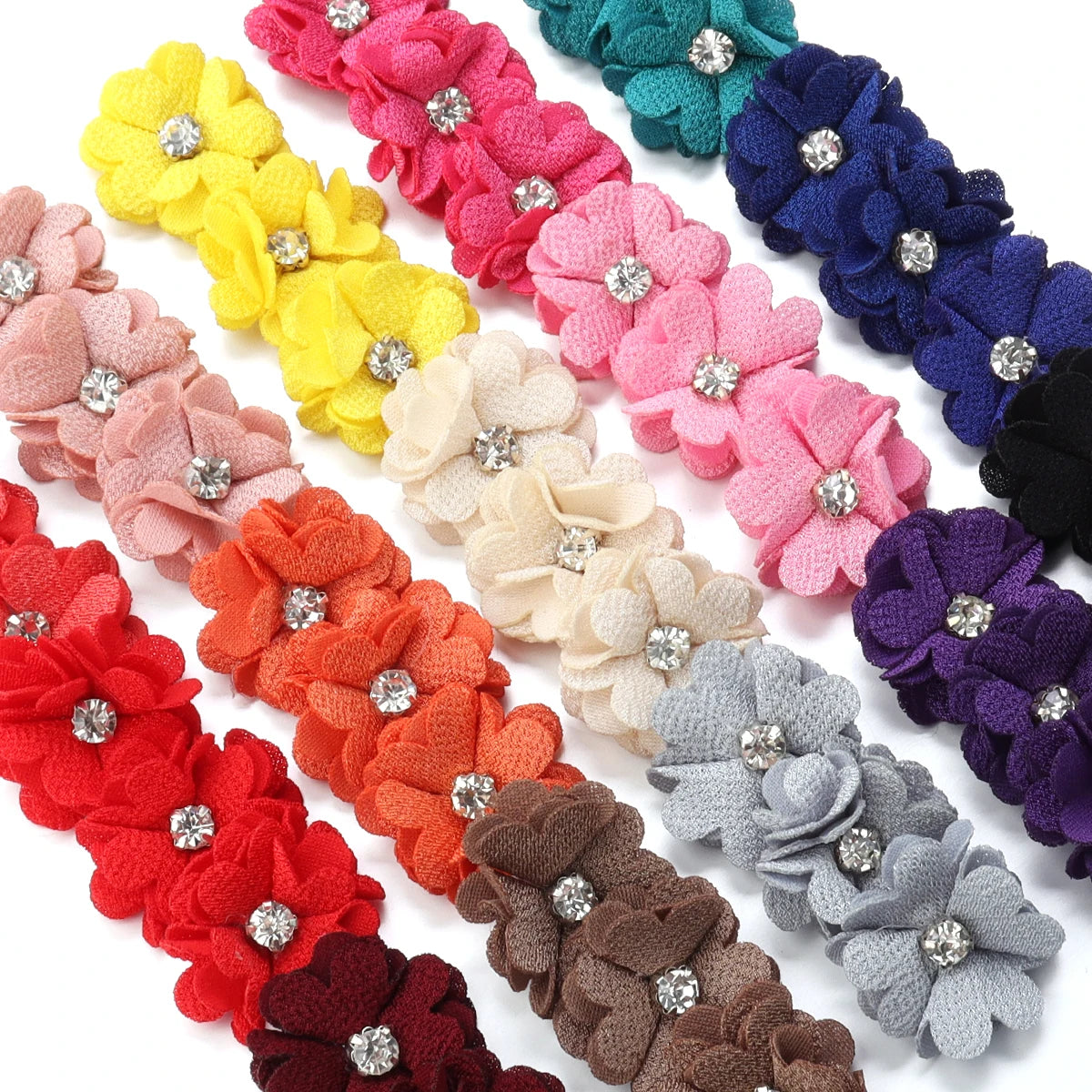 10pcs Fabric Flower Rhinestone Appliques – DIY Hair Clip Brooch Fabric Flower Appliques PLUSH