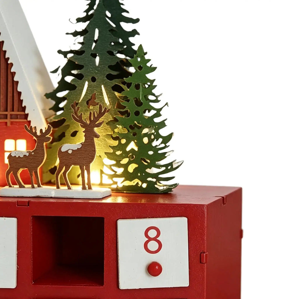 Wood Christmas Advent Calendar 24 Drawers LED Village Decor Advent Calendar Decor PLUSH