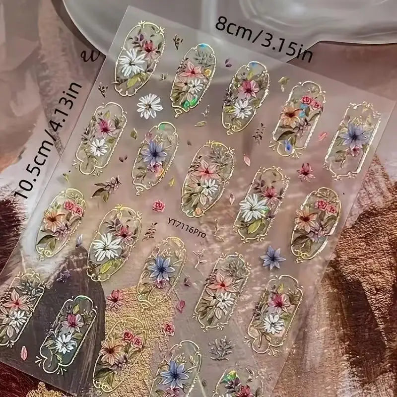 5D Embossed Flower Nail Stickers – Laser Petal Self-Adhesive Art Nail Art Stickers PLUSH