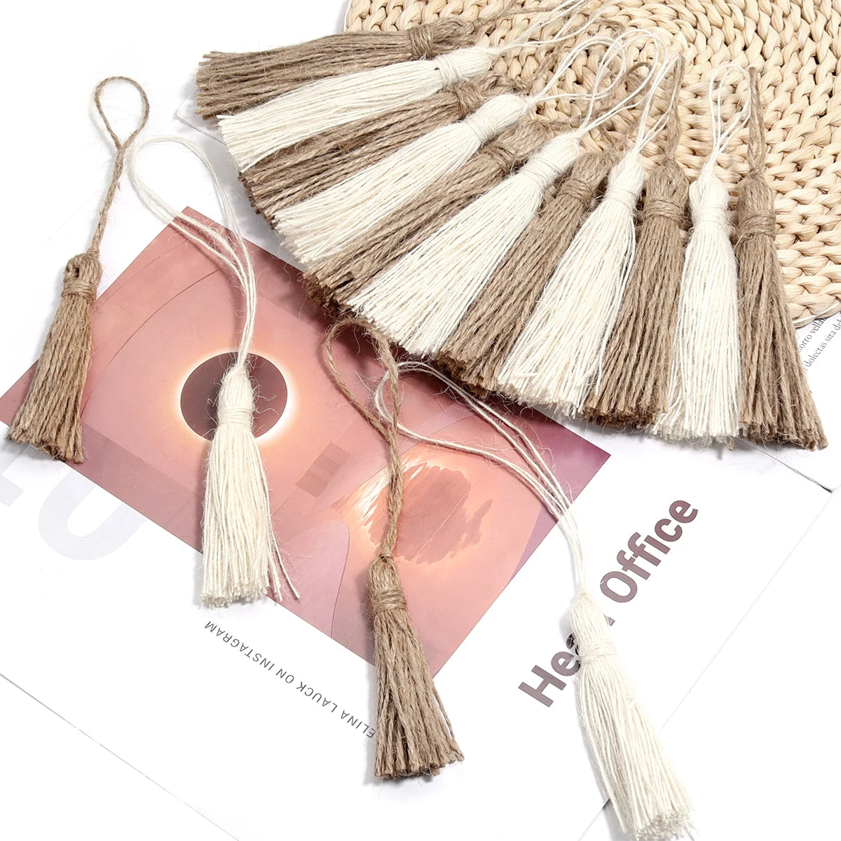 5pcs Woven Jute Tassel Pendants – DIY Jewelry & Craft Charms Tassel Pendant Charms PLUSH