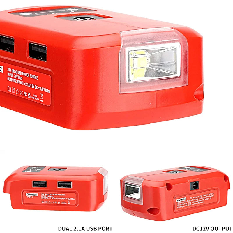 Craftsman 20V Battery Adapter – LED Work Light, Dual USB & 12V DC Battery Adapter PLUSH