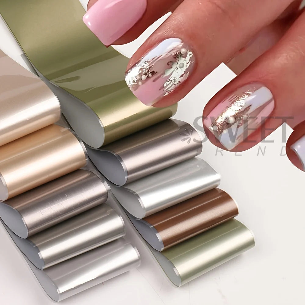 Matte Metallic Nail Foil Wraps 10-Pack – Gold Silver Starry Sky Nail Foil Wraps PLUSH