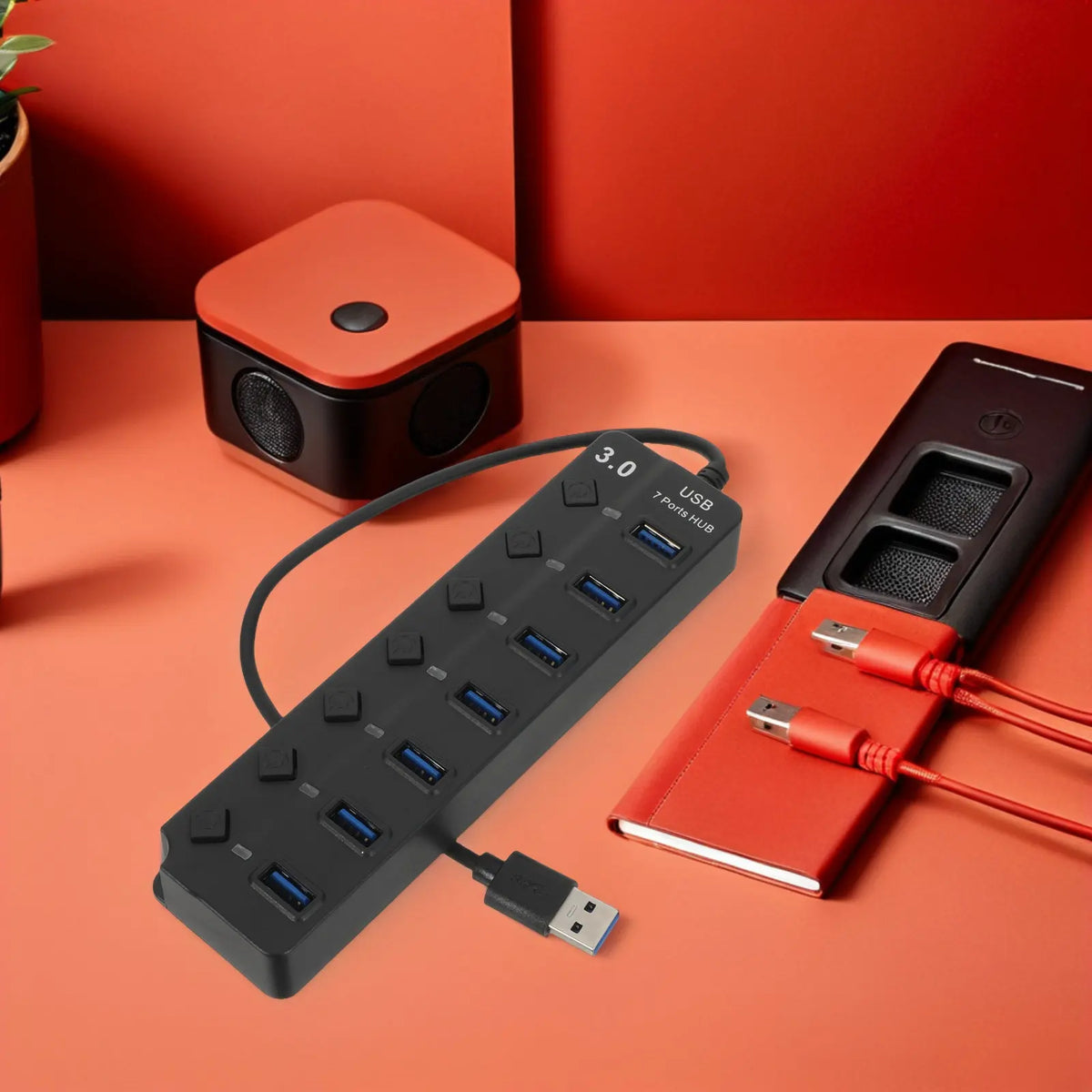Foxnovo 7-Port USB 3.0 Hub Splitter – 5Gbps Fast Data Transfer USB Hub PLUSH