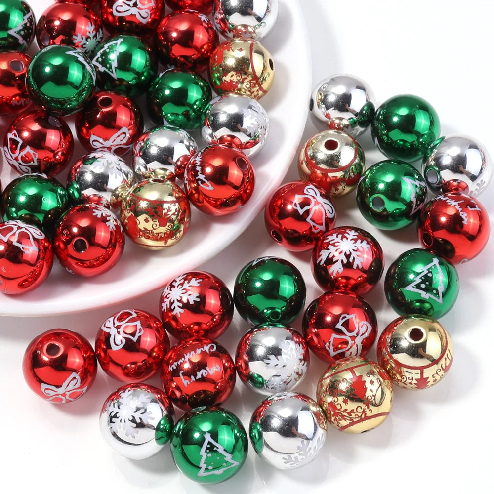 10pcs 16mm Christmas Acrylic Round Beads – Red & Green DIY Acrylic Spacer Beads PLUSH
