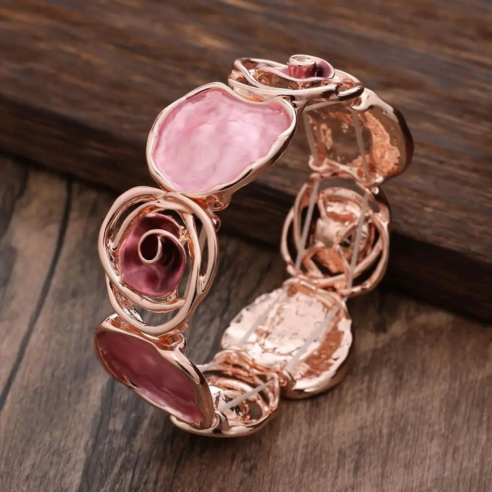 Enamel Rose Bangle – Geometric Hollow Ethnic Flower Bracelet Enamel Flower Bangle PLUSH