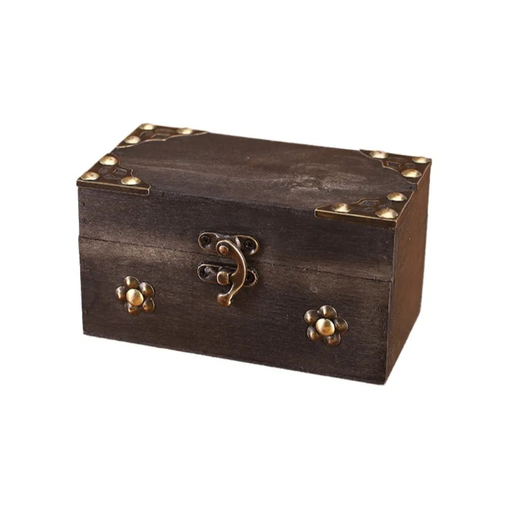 Vintage Wooden Treasure Chest Jewelry Box with Lock – Retro Jewelry Storage Box PLUSH Style-3