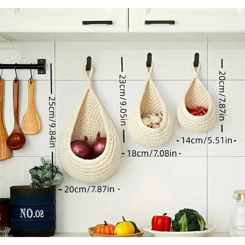 3pcs Macrame Boho Wall Hanging Baskets – Kitchen Storage Woven Storage Baskets PLUSH