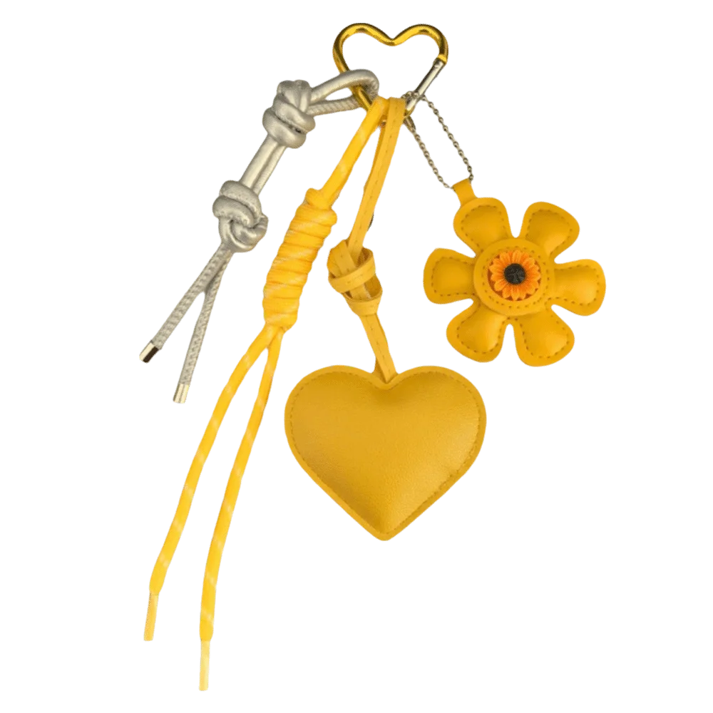 Vintage Sunflower Heart Bag Charm Keychain – PU & Alloy Bag Charm Keychain PLUSH Yellow