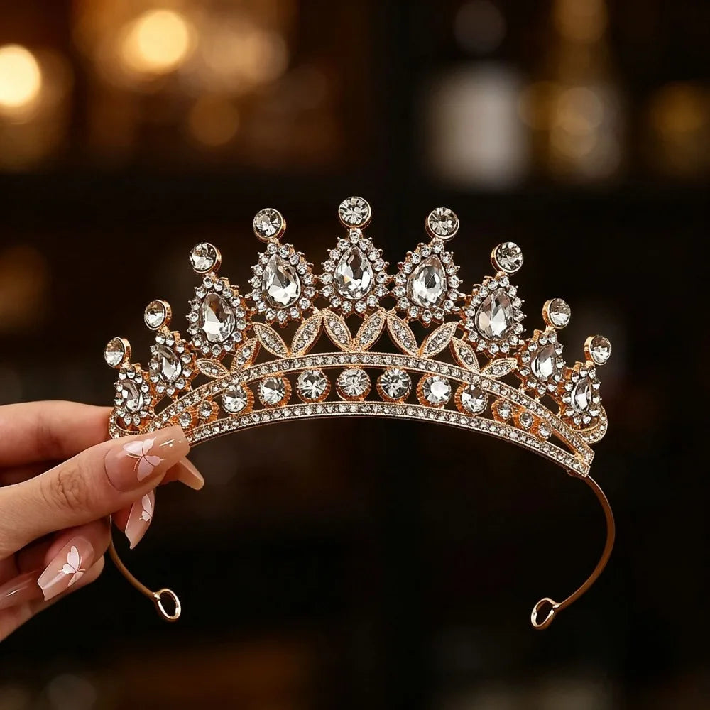 Sparkling Leaf Crown Headband – Kids Princess Hair Jewelry Crown Headband PLUSH Gold White