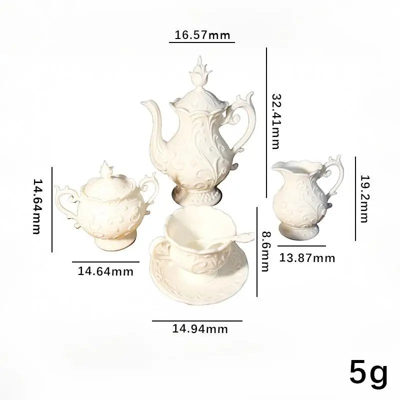 Miniature Dollhouse Teapot Tea Cup Set – Flower Relief Decor Dollhouse Accessory Set PLUSH 1set