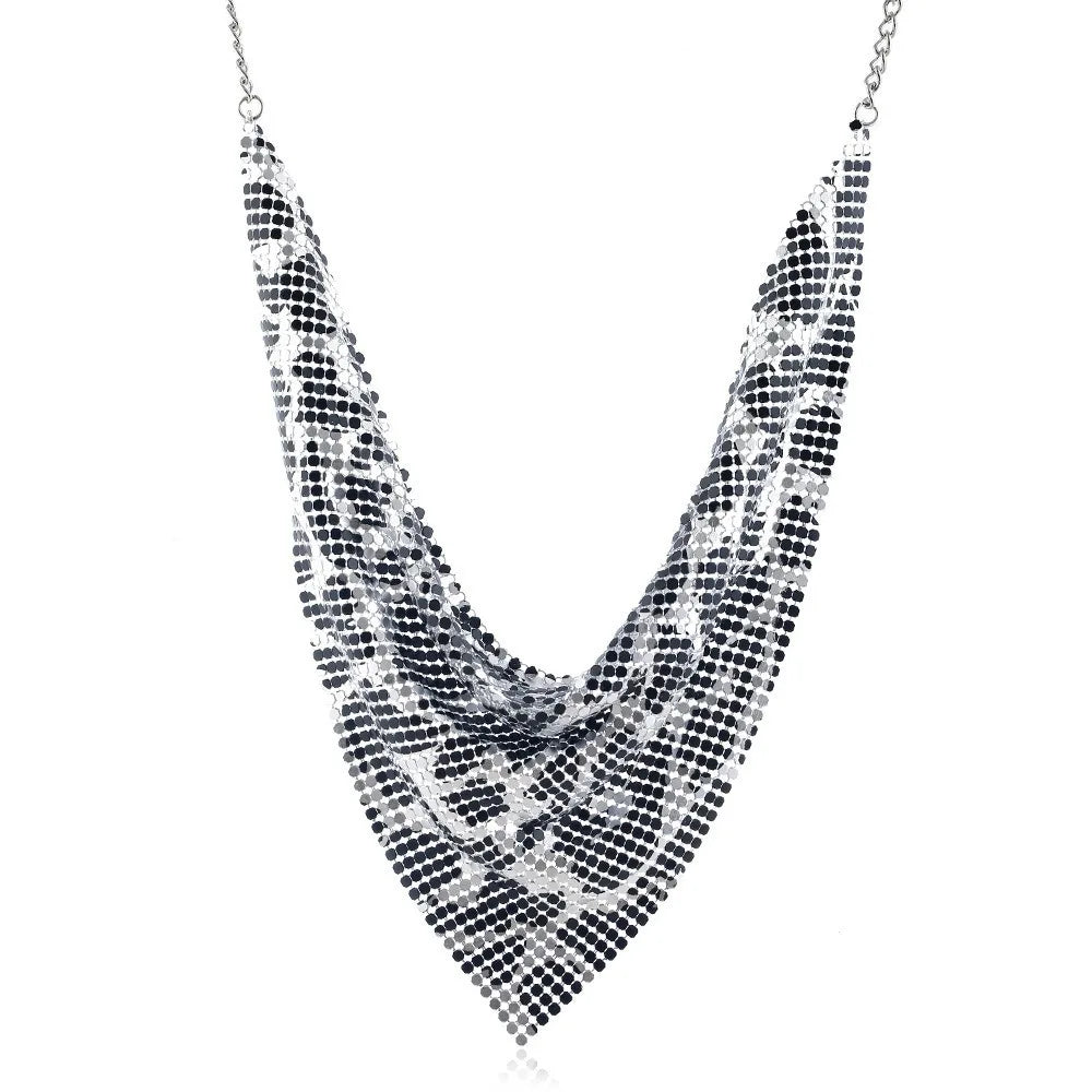 Vintage Metal Chain Choker – Leopard Print & Sequin Necklace Chain Choker Necklace PLUSH Silver Leopard Print