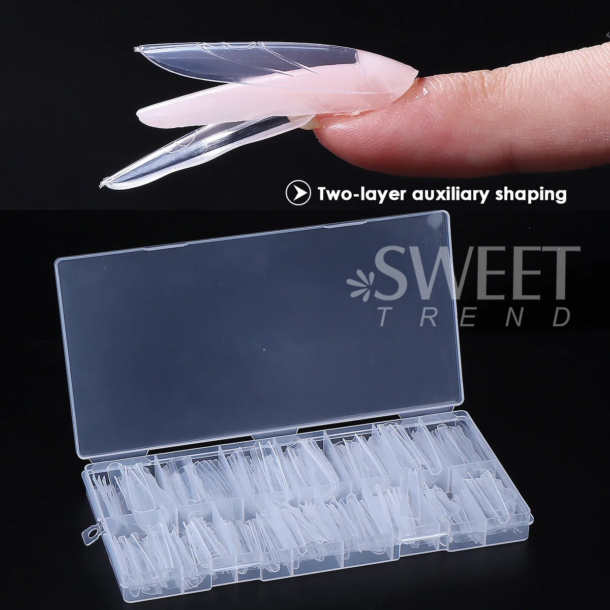 180pcs Sandwich Dual Nail Extension Molds – Oval & Coffin 15 Sizes Nail Extension Molds PLUSH