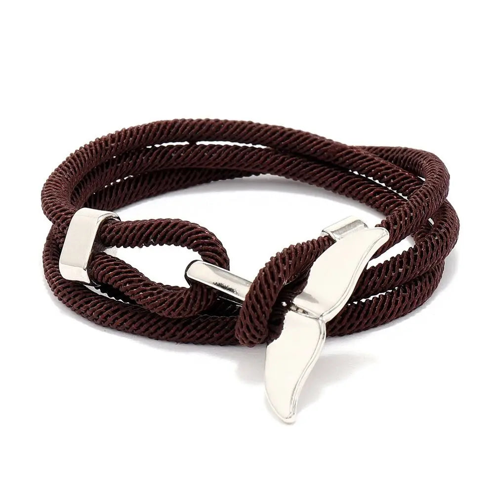 Whale Tail Braided Rope Charm Bracelet – Ocean Series Unisex Charm Bracelet PLUSH coffee-silver tail
