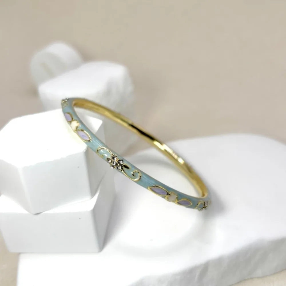 Vintage Cloisonné Enamel Floral Bangle – Women's Bracelet Enamel Bangle Bracelet PLUSH Light Blue