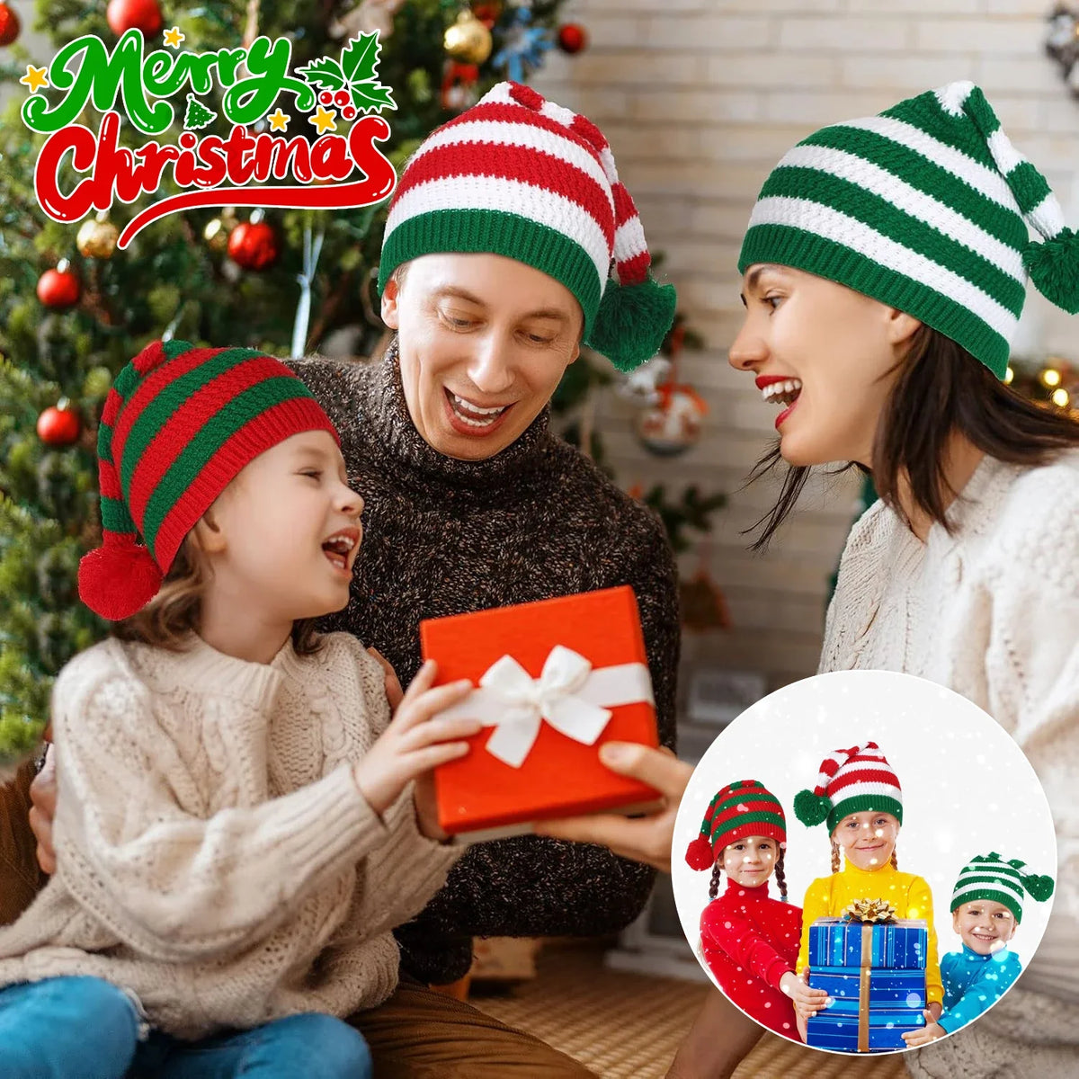 Winter Long Tail Elf Hat Christmas Knit Pom Pom Santa Hat Christmas Elf Hat PLUSH
