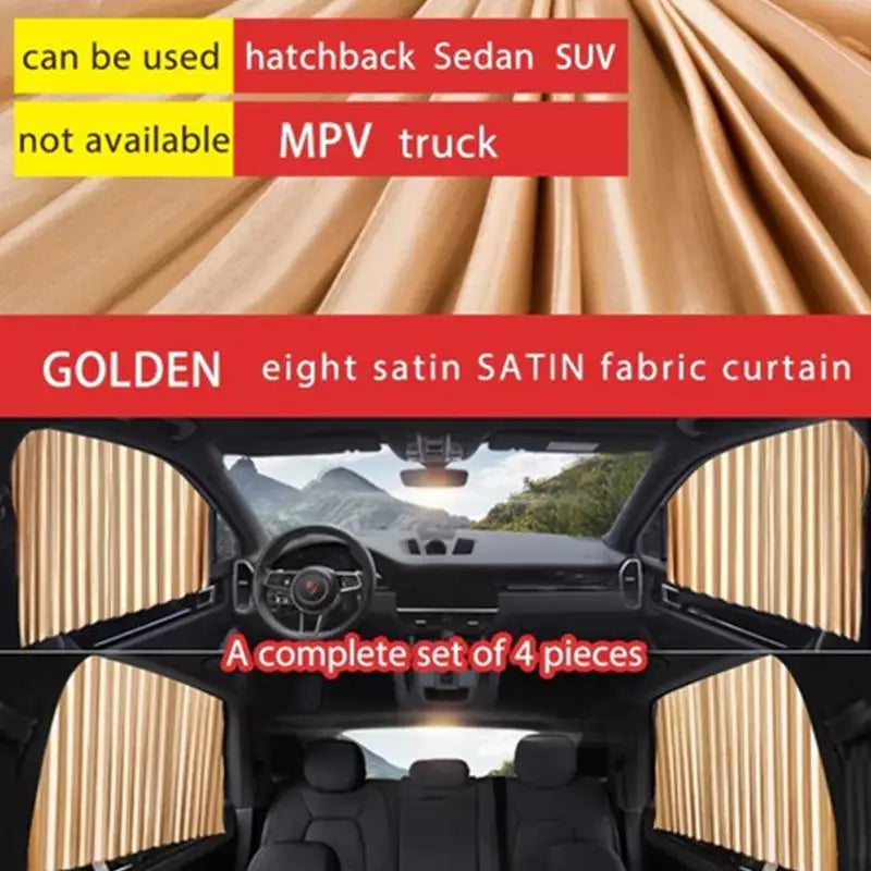 Retractable Car Sunshade Curtains 4pc – Universal UV & Heat Block Car Sunshade Curtain PLUSH Yellow