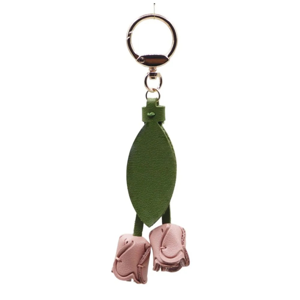 Tulip Bag Pendant PU Leather Floral Charm – Korean Style Bag Charm Pendant PLUSH Dusty Style 1