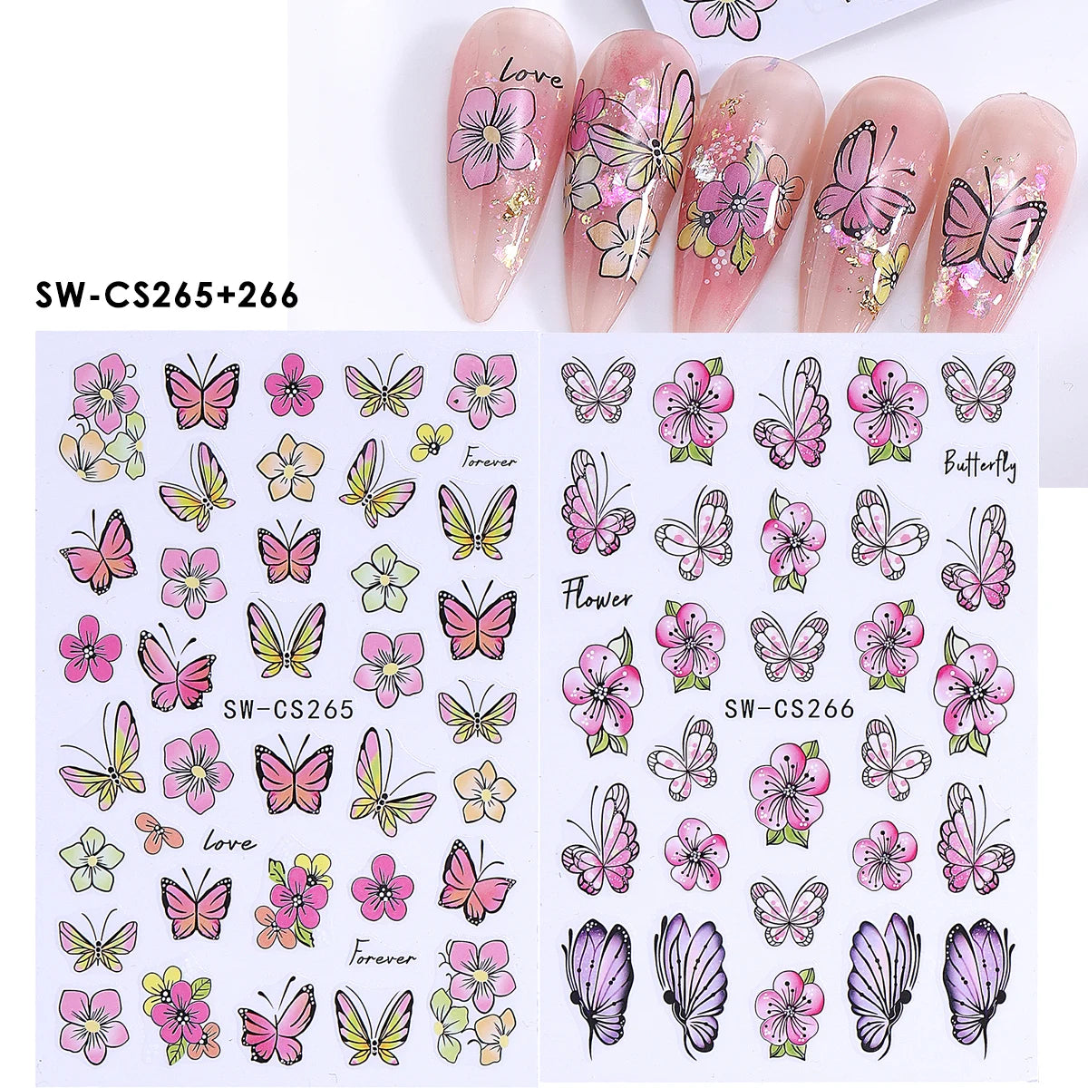 Blooming Flower Nail Art Stickers Peony Rose Floral Decals 2pc Nail Art Stickers PLUSH SW-CS265 SW-CS266