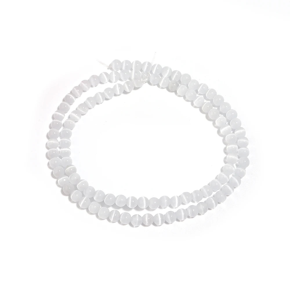 White Cat Eye Round Stone Beads 4–12mm | DIY Jewelry Making Stone Spacer Beads PLUSH 4mm Apx 90pcs