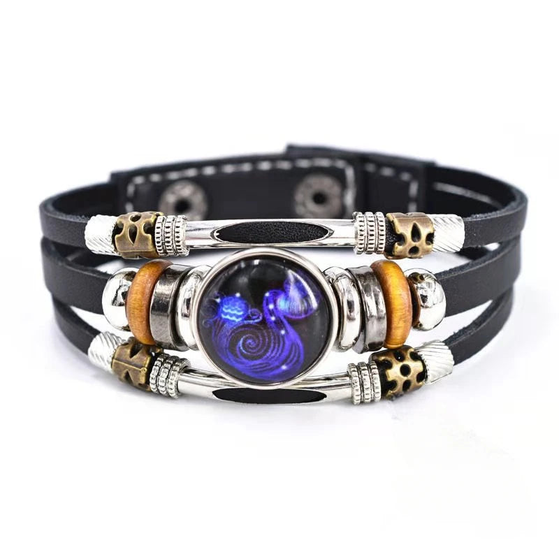 Zodiac Constellation Luminous Leather Bracelet | Unisex Gift Charm Bracelet PLUSH Aquarius