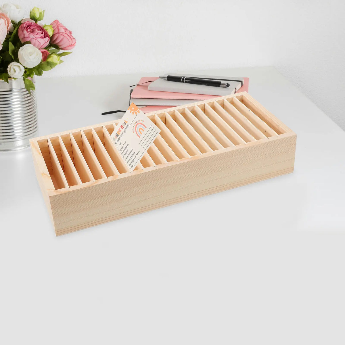Wooden Desktop Cards Organizer Box – Detachable Compartments Desktop Organizer Box PLUSH