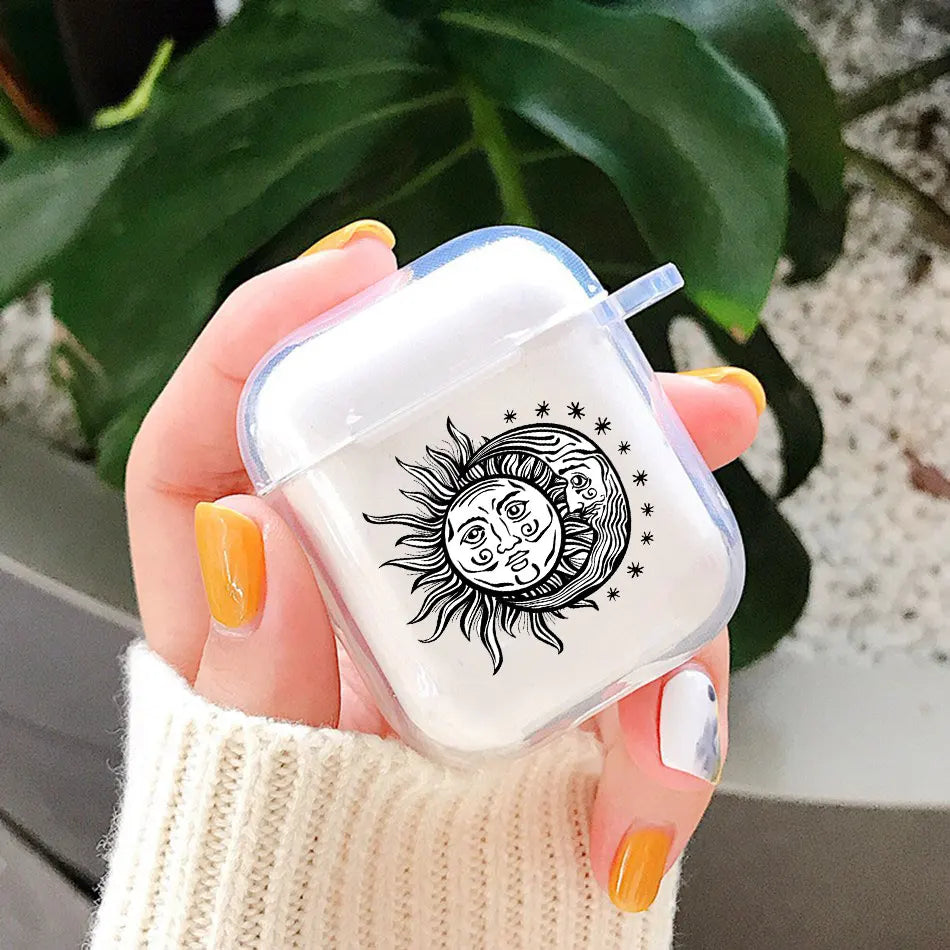 Sun Moon Clear AirPods Case – Fits AirPods Pro 1 2 3 4 Earphone Case Cover PLUSH Style 9 For Airpods 3rd