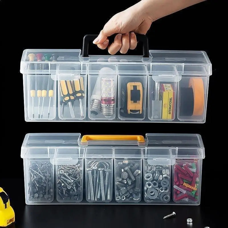 Transparent Multi-Compartment Tool Organizer Box with Handle Tool Storage Organizer PLUSH