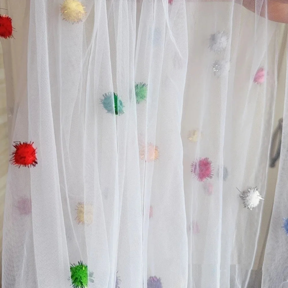 3D Pom-Pom Tulle Table Runner – Handmade Party Tablecloth Decorative Table Runner PLUSH Style A
