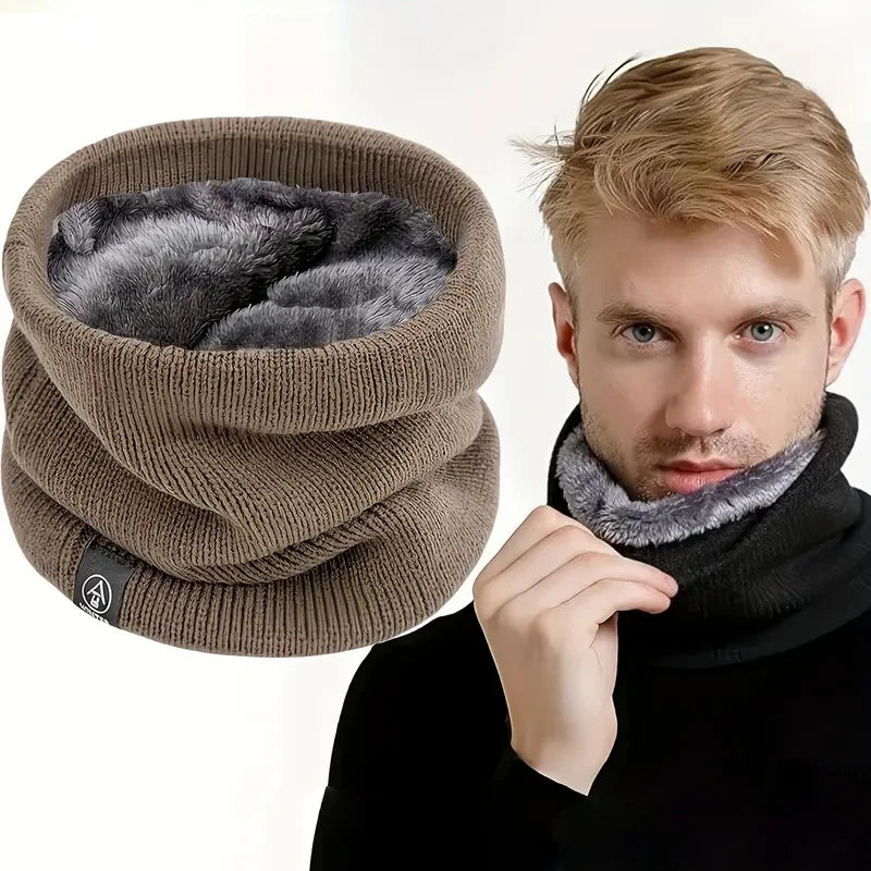 Winter Knitted Neck Gaiter & Fleece Face Mask – Windproof Scarf Neck Gaiter Scarf PLUSH Grey 1 10PCS
