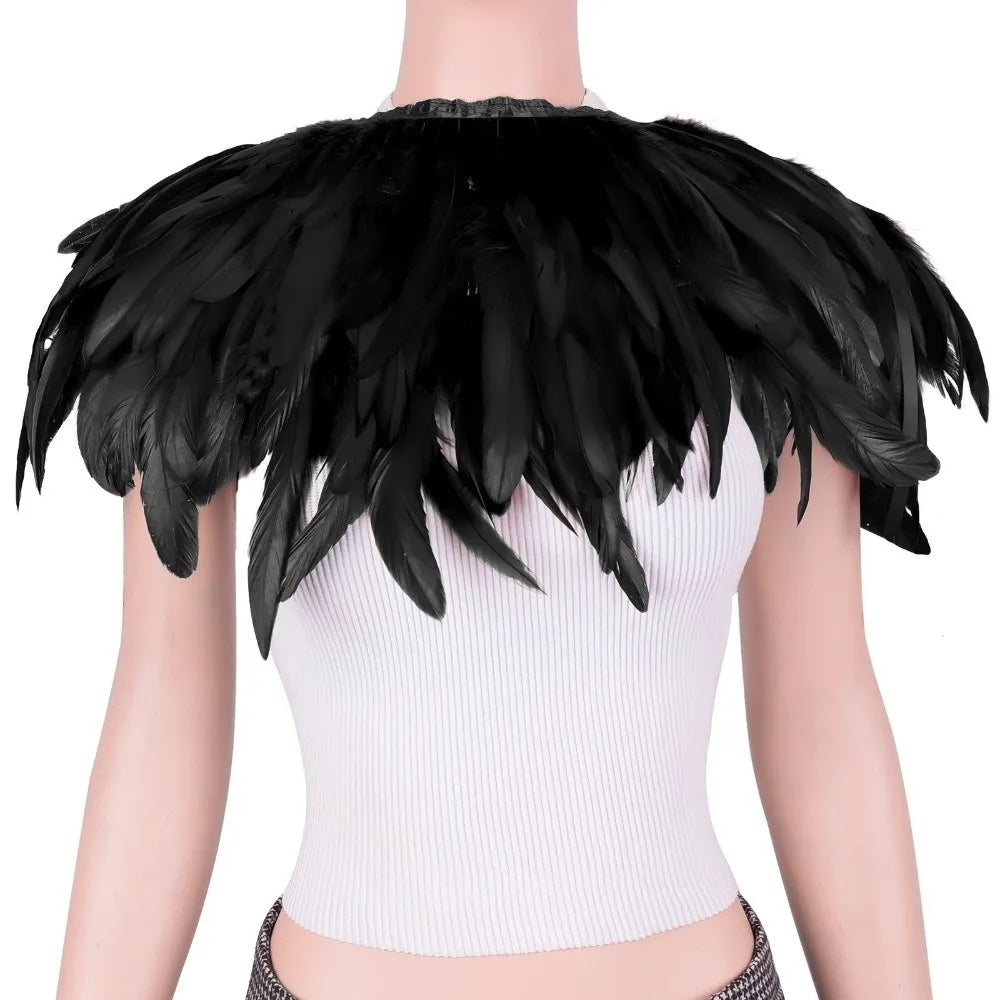 Adjustable Feather Shawl Shrug – Punk Rave Halloween Cape Feather Costume Cape PLUSH