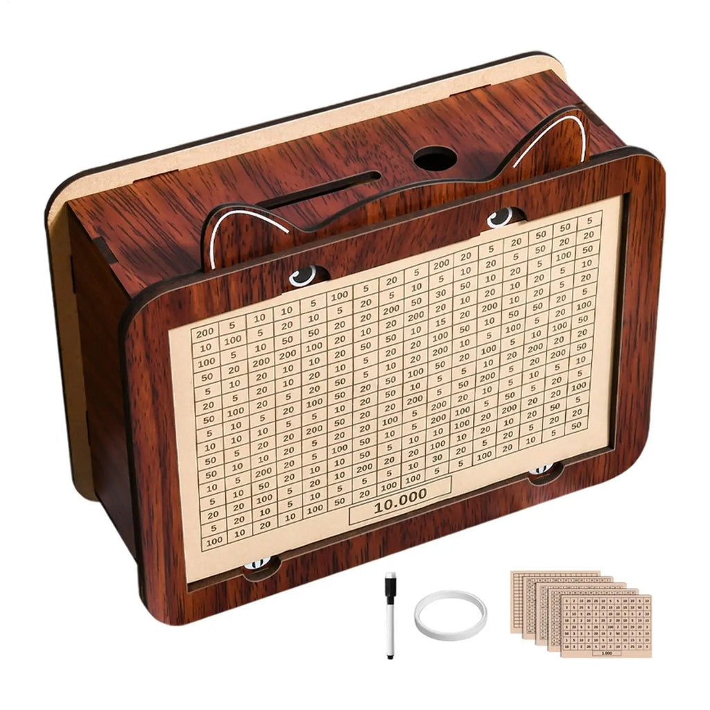 Retro Wooden Piggy Bank Savings Challenge Box with Counter Wooden Savings Box PLUSH