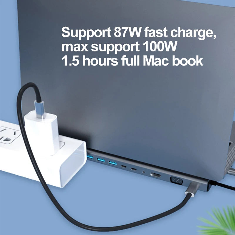 14-in-1 USB-C Hub Docking Station HDMI VGA RJ45 SD Card USB-C Docking Station PLUSH