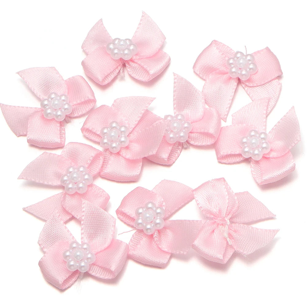 20pcs Pearl Satin Ribbon Bows – DIY Hair & Gift Decor Ribbon Bows PLUSH pink
