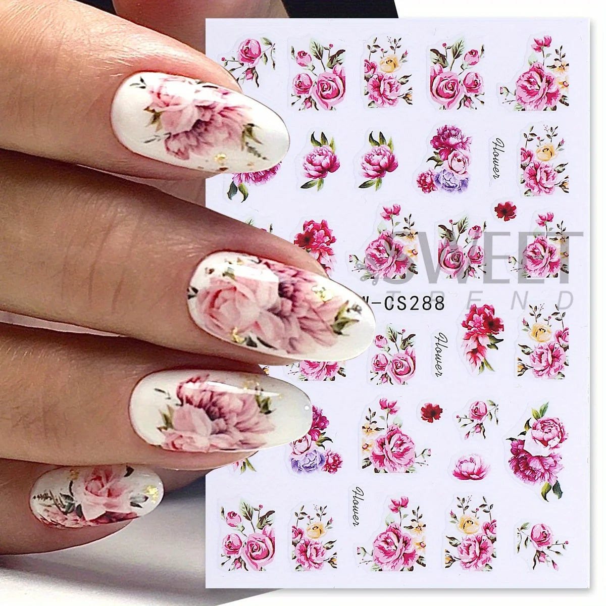 Blooming Flower Nail Art Stickers Peony Rose Floral Decals 2pc Nail Art Stickers PLUSH
