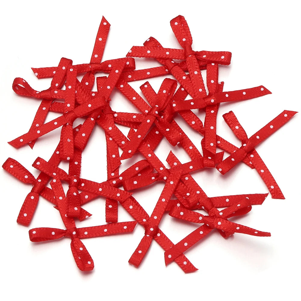 50pcs Polka Dot Ribbon Bows – DIY Gift Wrapping & Hair Decor Ribbon Bows PLUSH red