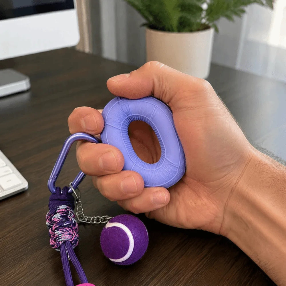Tennis Fidget Keychain Grip Strength Trainer Squeeze Ring Fidget Keychain PLUSH