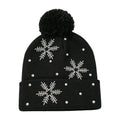 Women's Rhinestone Snowflake Knit Beanie – Warm Winter Hat Winter Knit Beanie PLUSH Black