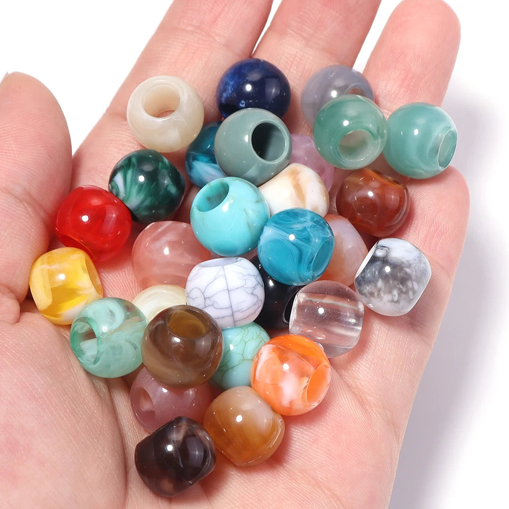 50pcs Acrylic Imitation Jade Dual Color Big Hole Spacer Beads Acrylic Spacer Beads PLUSH