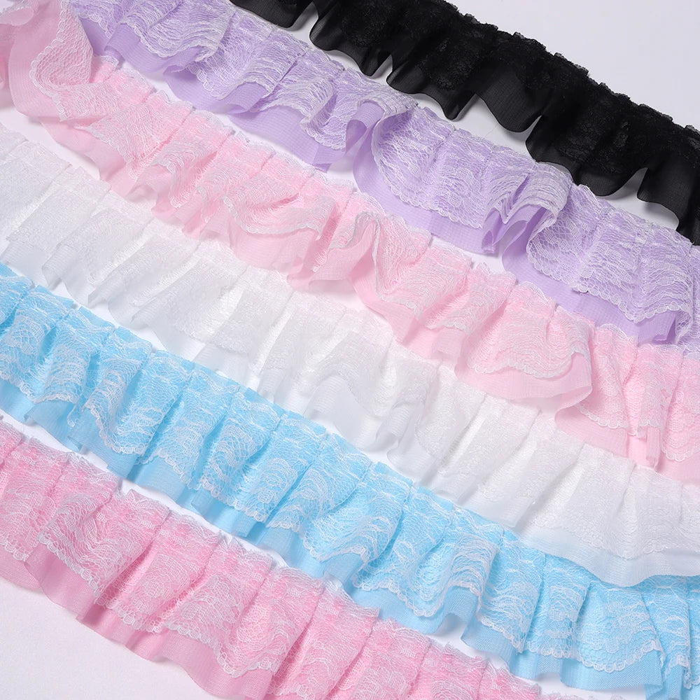 2 Yards 5cm Double Layer Chiffon Lace Ruffled Trim | DIY Sewing Lace Ruffled Trim PLUSH