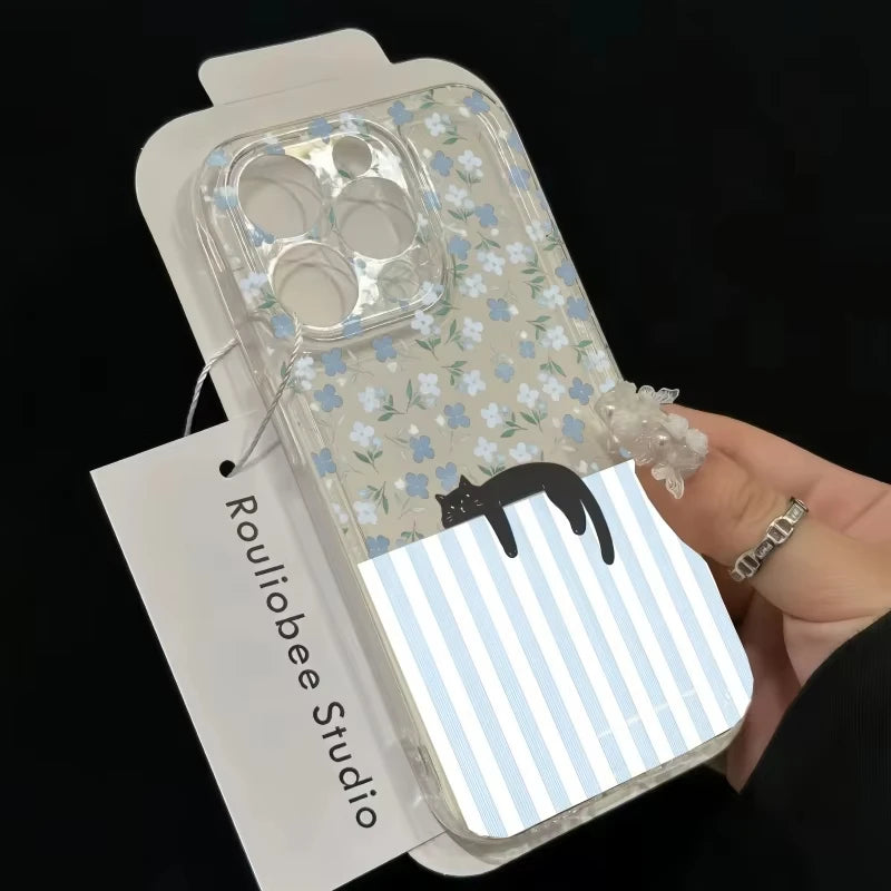 Striped Black Cat iPhone Case – Shockproof Transparent Cover Phone Case PLUSH