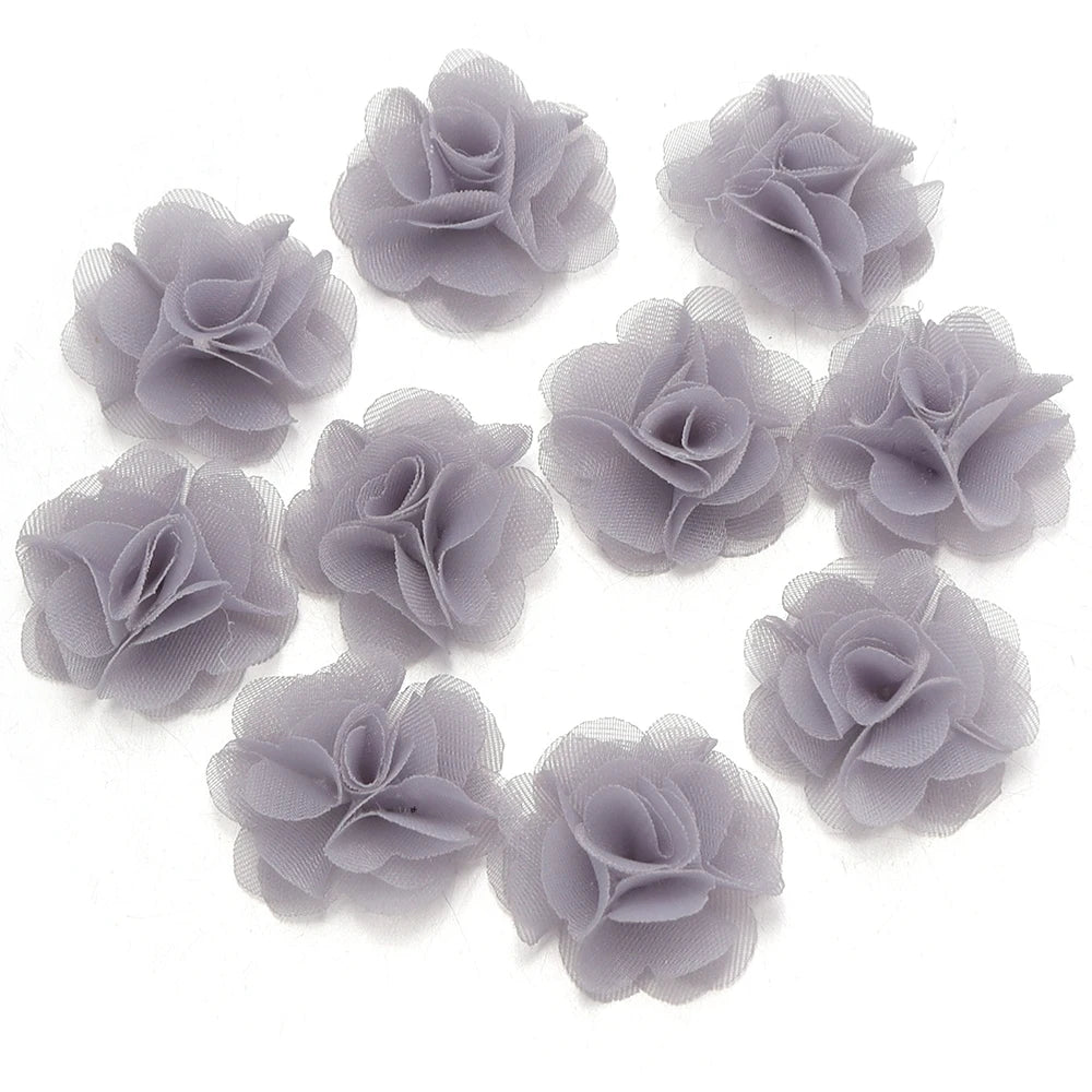 10pcs 2cm Chiffon Organza Flower Appliques – DIY Hair & Decor Fabric Flower Appliques PLUSH Grey