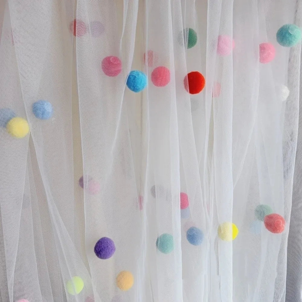 3D Pom-Pom Tulle Table Runner – Handmade Party Tablecloth Decorative Table Runner PLUSH Style C