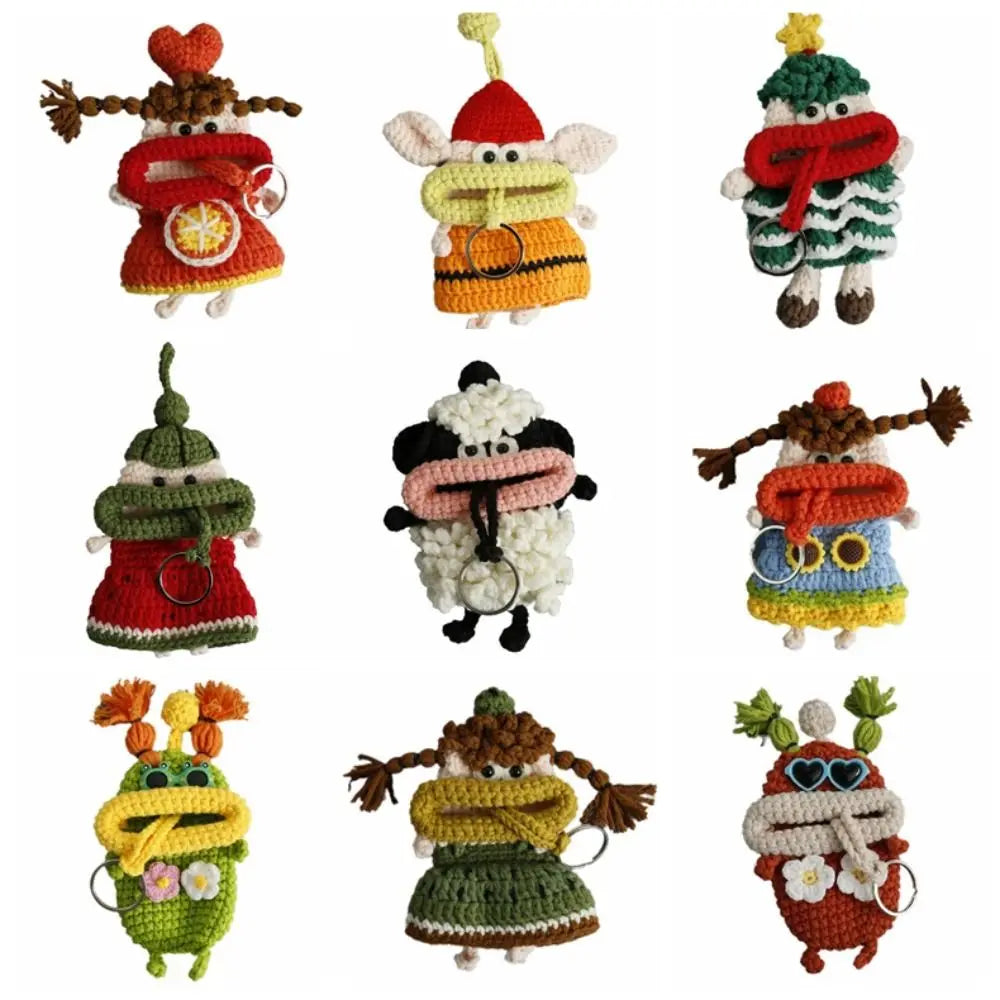 Cute Crochet Sausage Mouth Doll Keychain | Knit Bag Charm Crochet Doll Keychain PLUSH