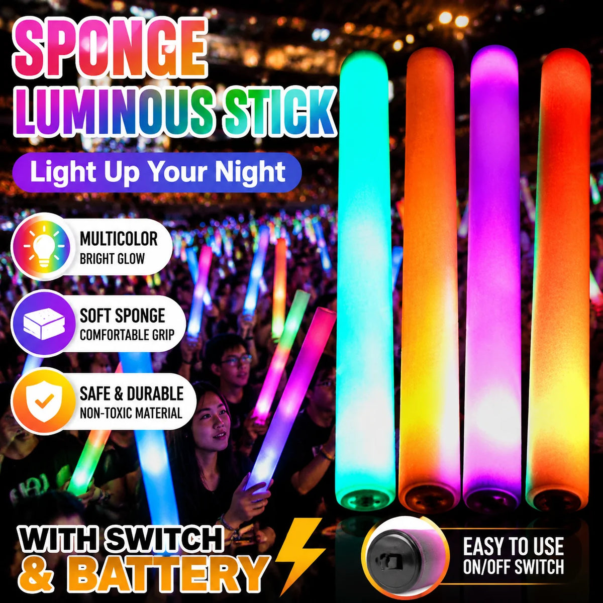 Colorful LED Glow Wands Flash Sticks for Parties & Events Party Glow Wand PLUSH